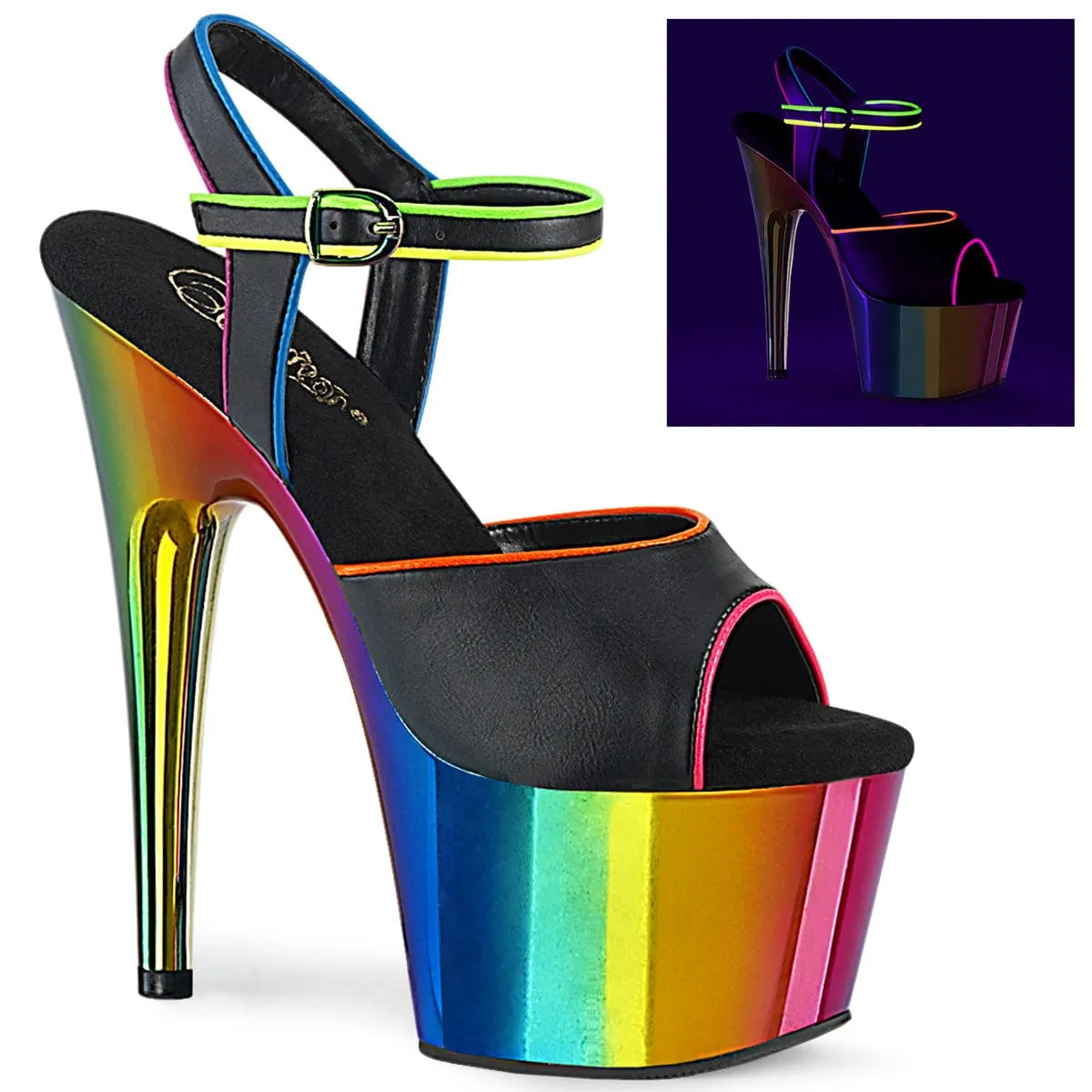 ADORE-709RC-02 Black Faux Leather/Rainbow Chrome