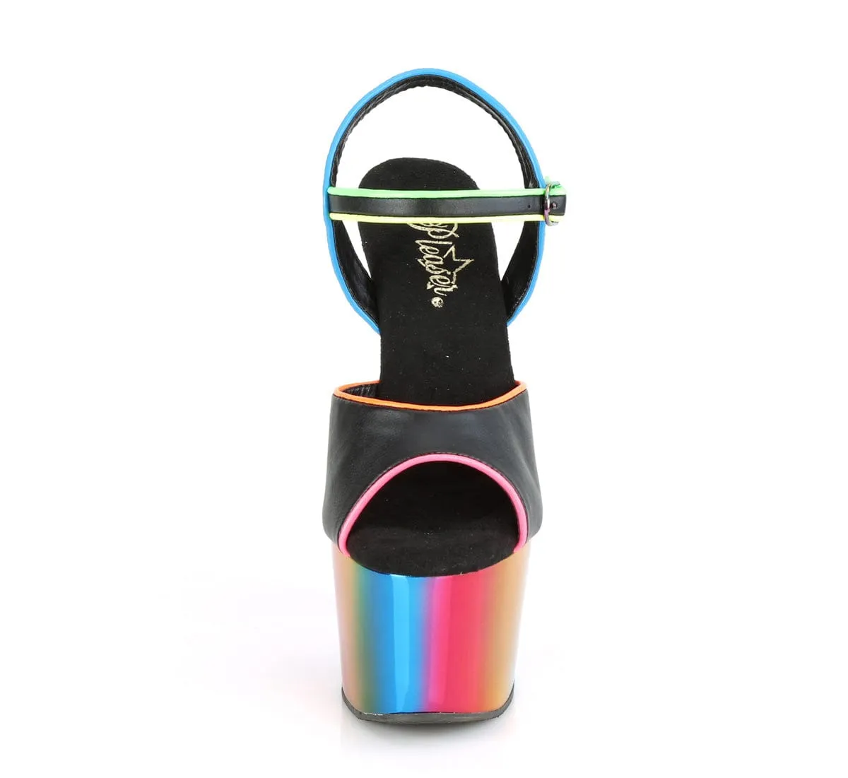 ADORE-709RC-02 Black Faux Leather/Rainbow Chrome