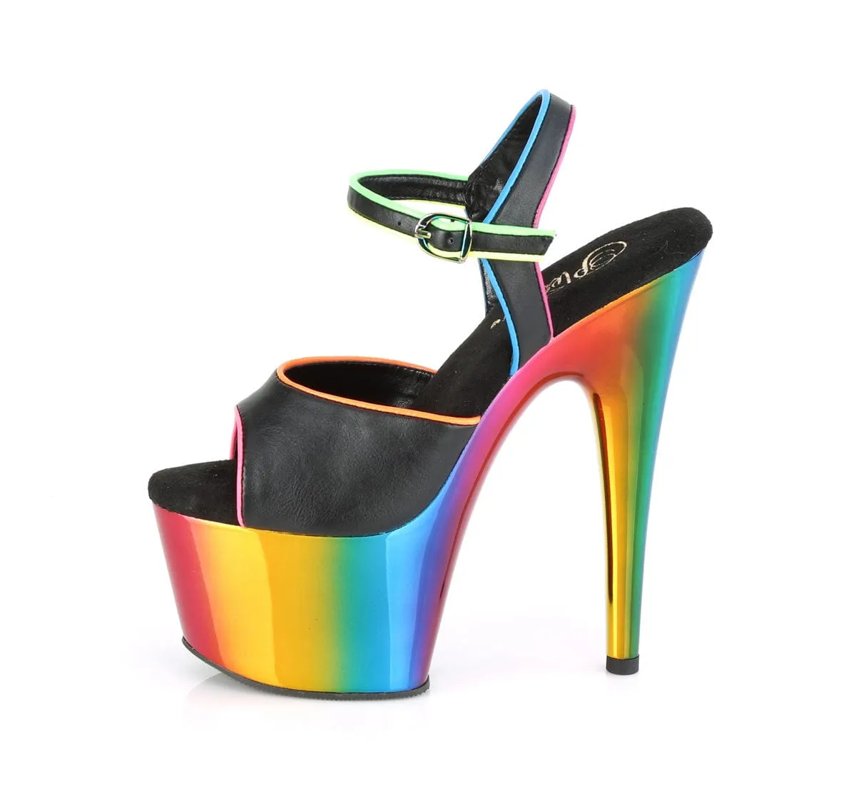 ADORE-709RC-02 Black Faux Leather/Rainbow Chrome
