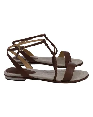 Alexandre Birman Braided Flat Sandals in Brown Calfskin Leather