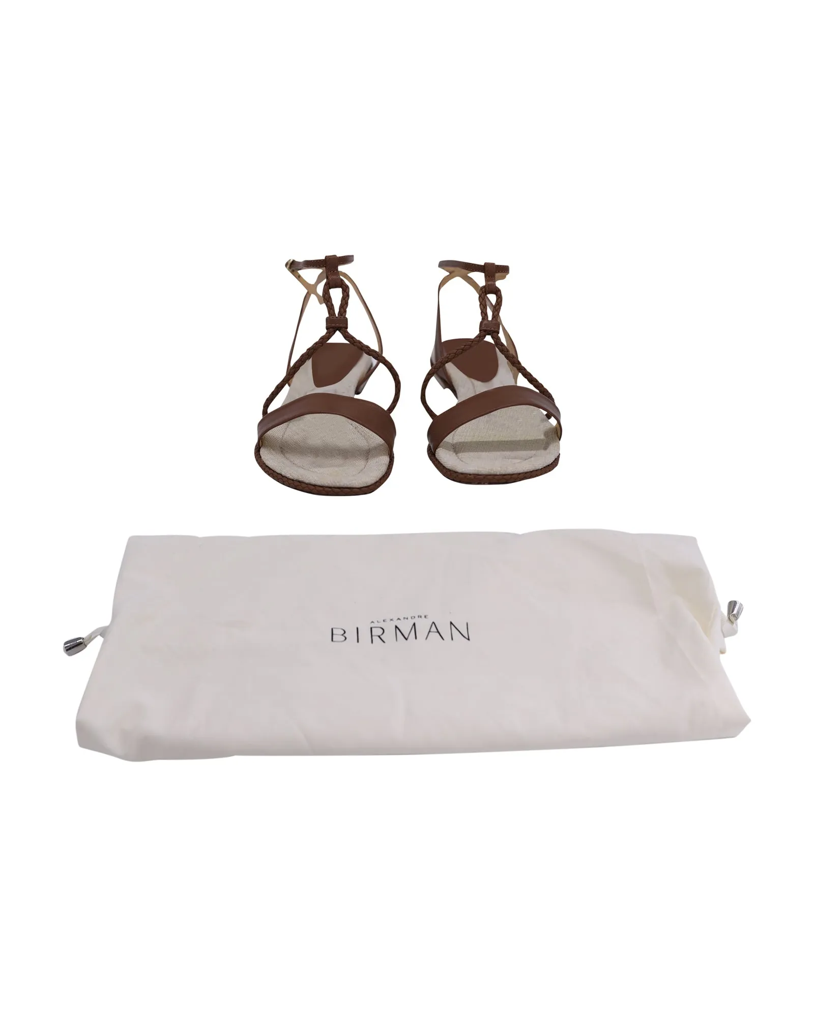 Alexandre Birman Braided Flat Sandals in Brown Calfskin Leather