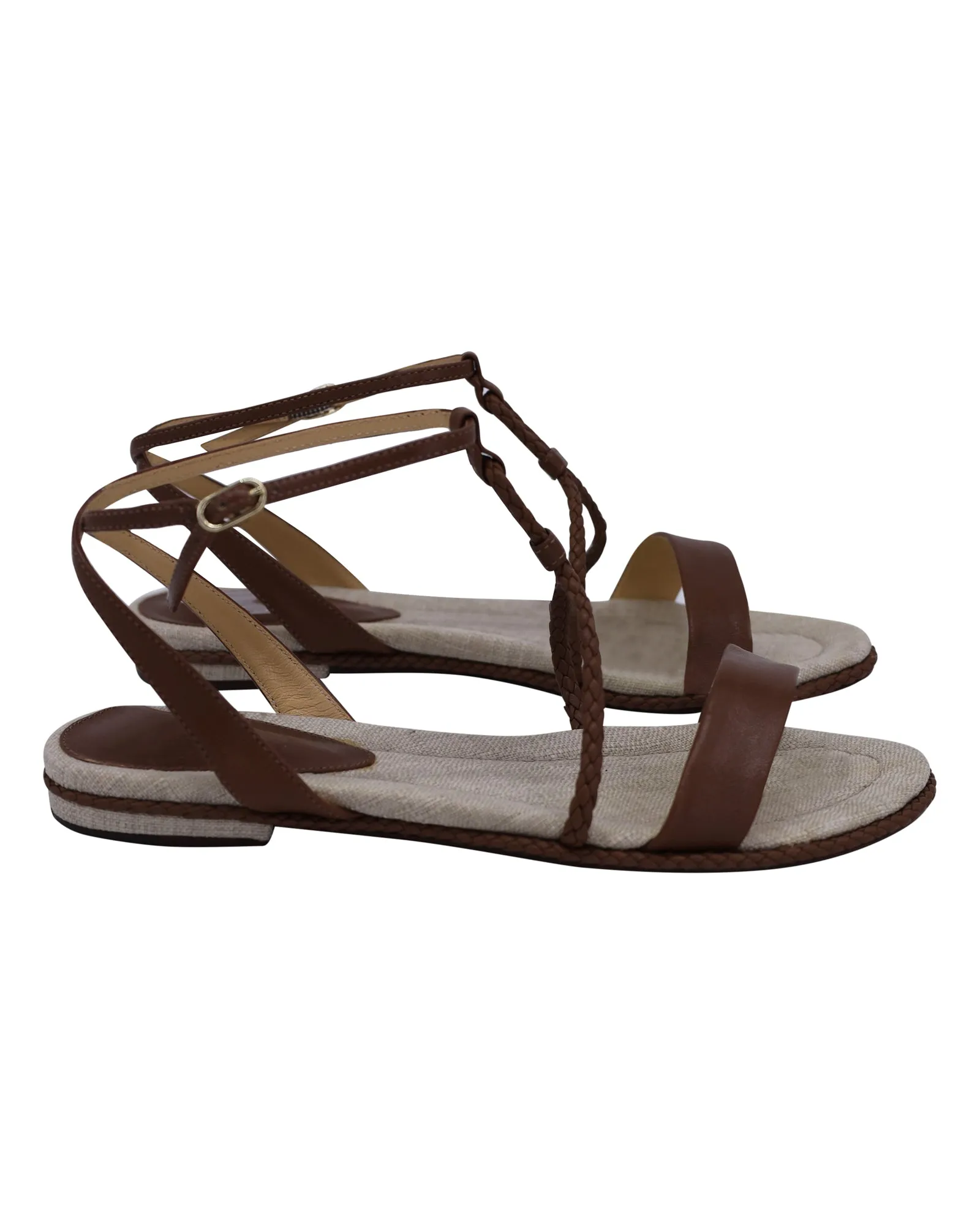 Alexandre Birman Braided Flat Sandals in Brown Calfskin Leather