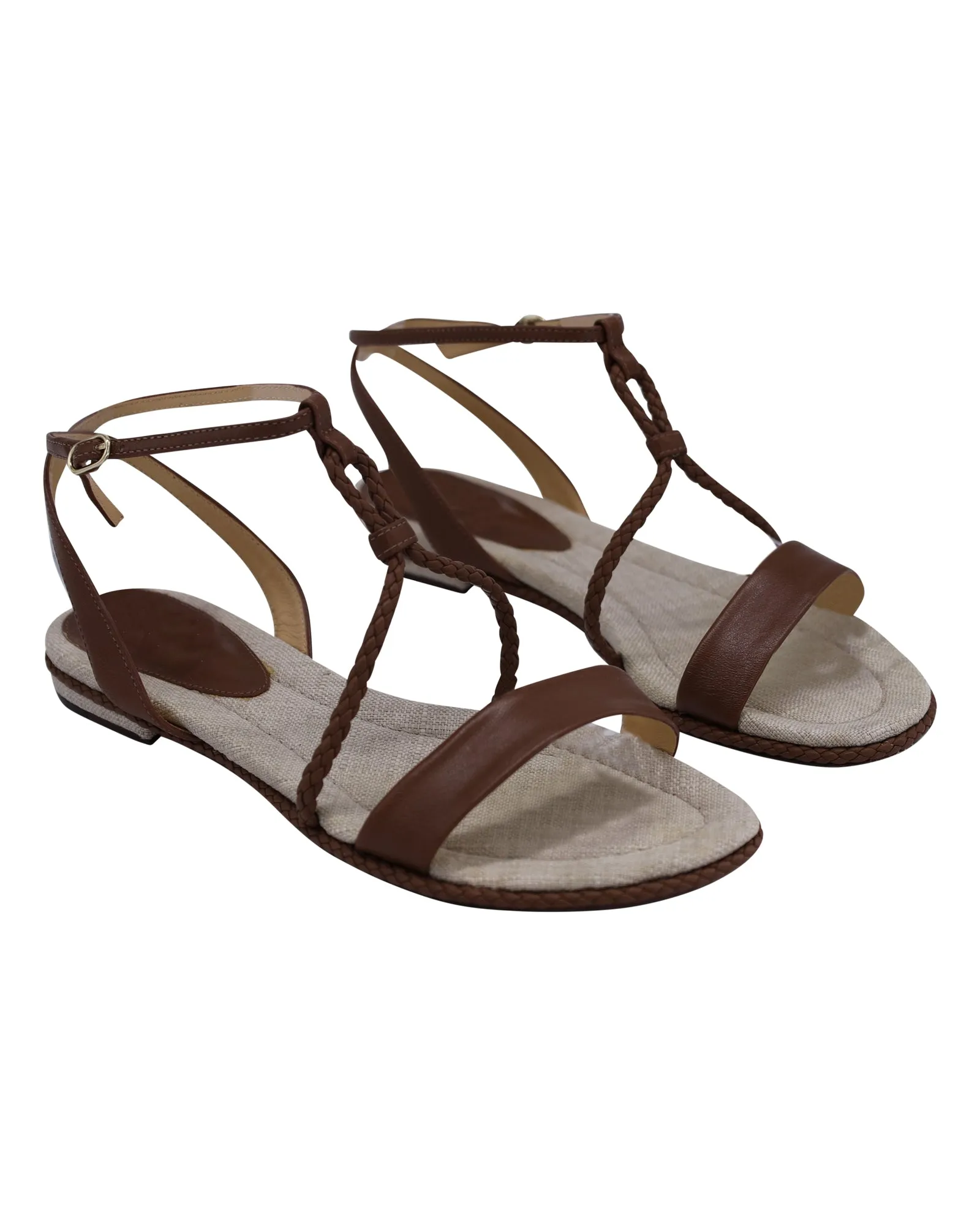 Alexandre Birman Braided Flat Sandals in Brown Calfskin Leather