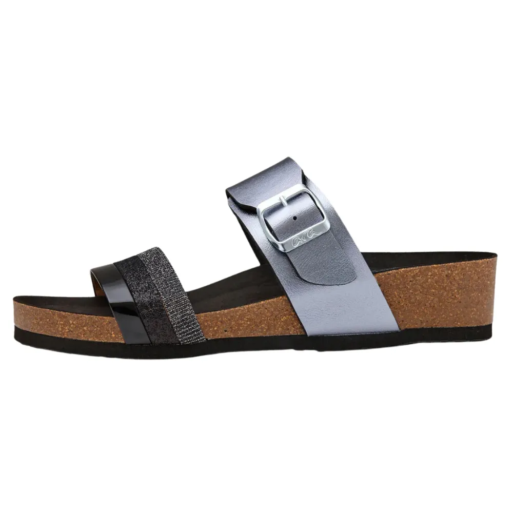 Ara Bonnie Black/Leo/Anthracite Cork Wedge Slide Sandal (Women's)
