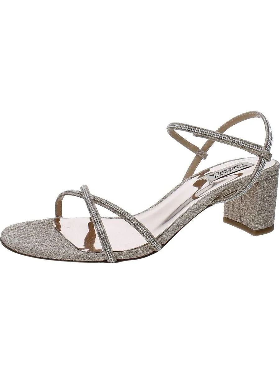 Badgley Mischka Ultima Sandals Women's 7 Leather Embellished Block Heel ZPO1636 (Silver,7)