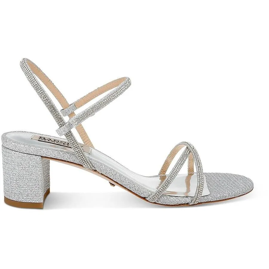 Badgley Mischka Ultima Sandals Women's 7 Leather Embellished Block Heel ZPO1636 (Silver,7)