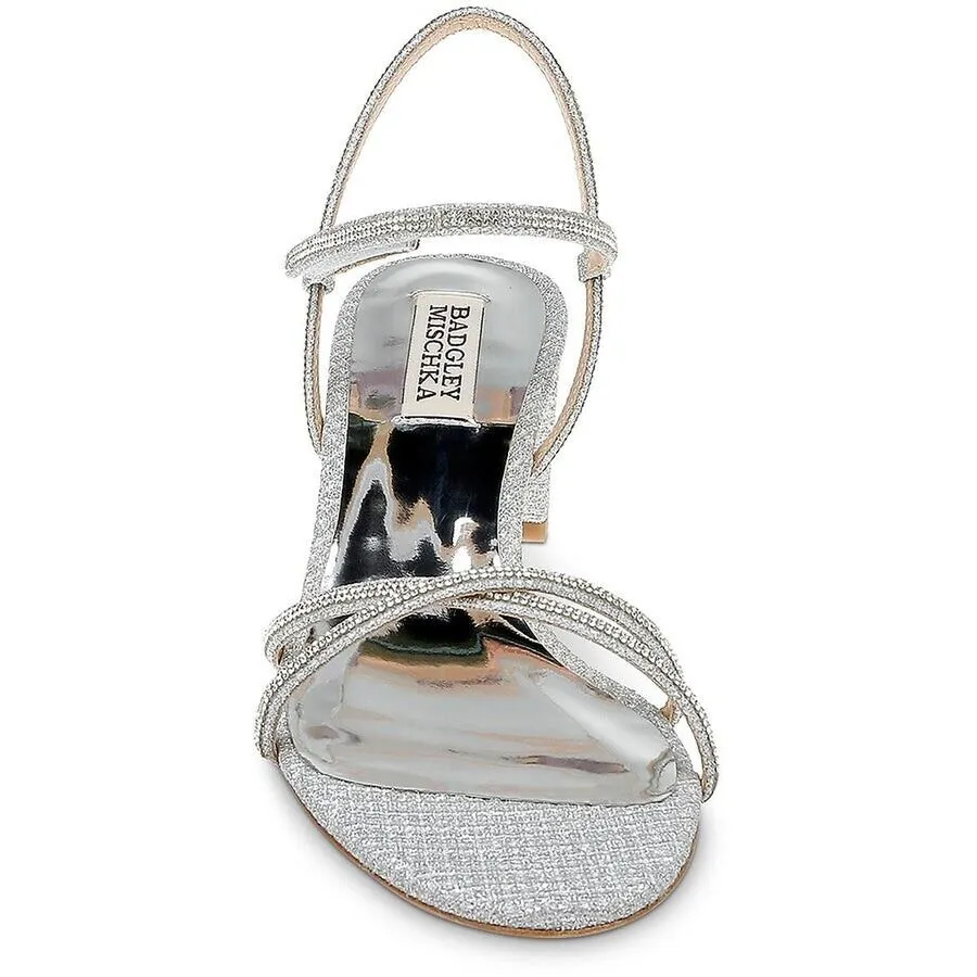 Badgley Mischka Ultima Sandals Women's 7 Leather Embellished Block Heel ZPO1636 (Silver,7)