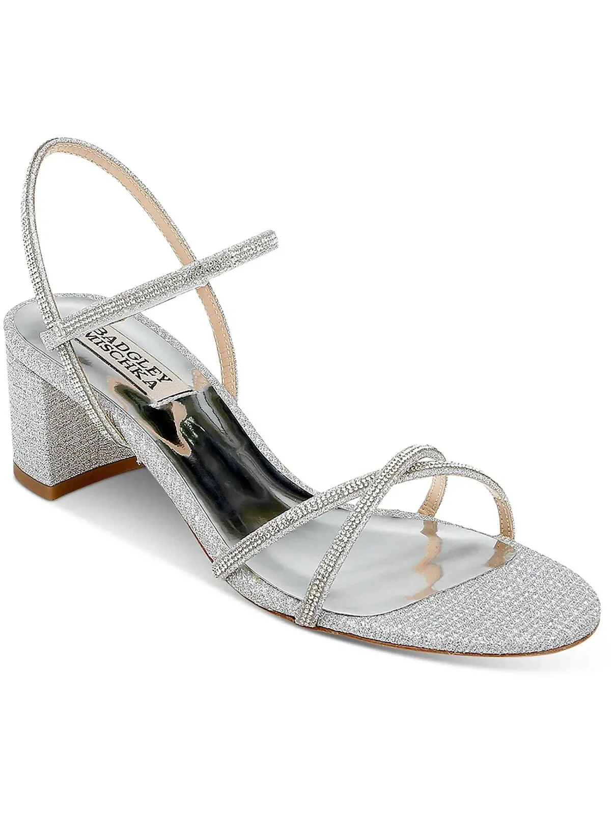 Badgley Mischka Ultima Sandals Women's 7 Leather Embellished Block Heel ZPO1636 (Silver,7)