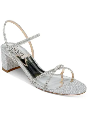 Badgley Mischka Ultima Sandals Women's 7 Leather Embellished Block Heel ZPO1636 (Silver,7)