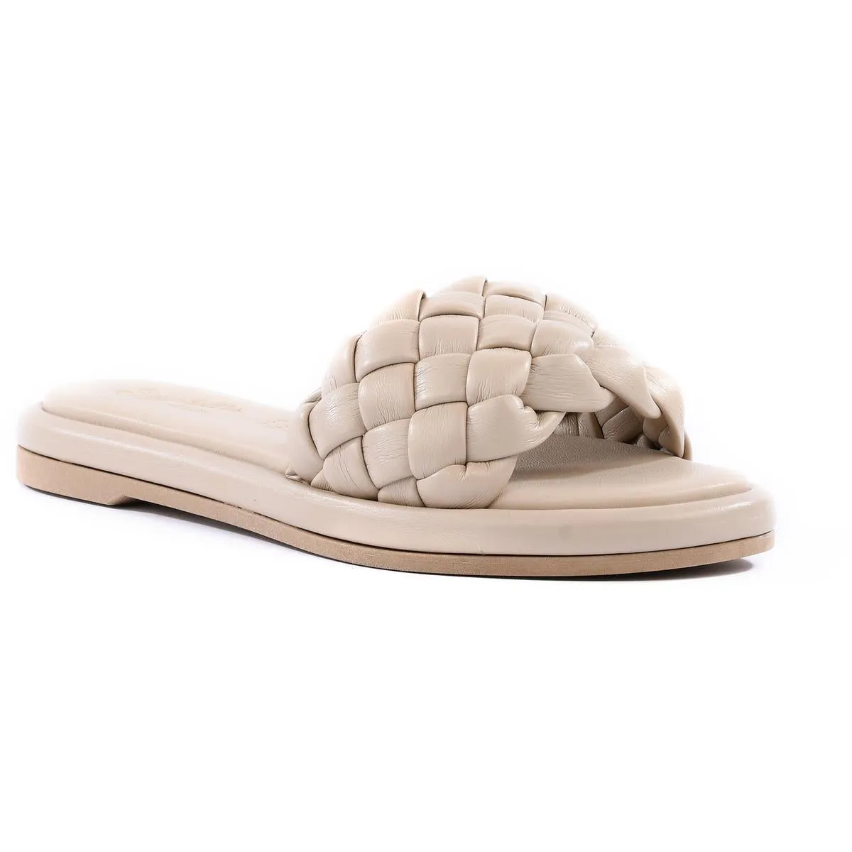 Bellissima Womens Faux Leather Woven Slide Sandals