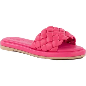 Bellissima Womens Faux Leather Woven Slide Sandals