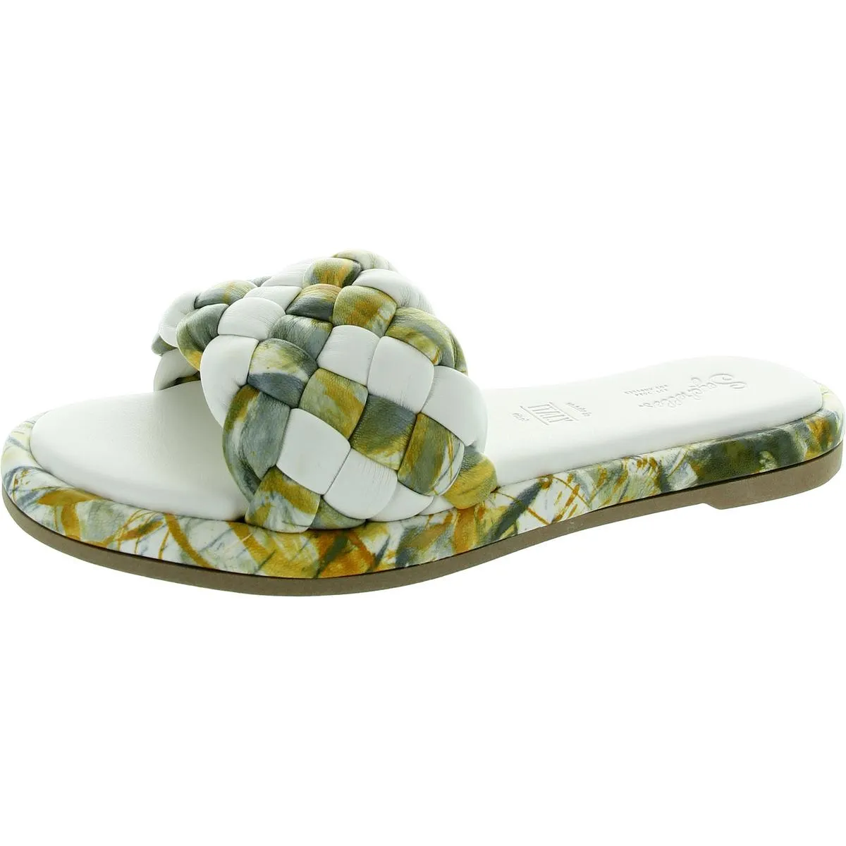 Bellissima Womens Faux Leather Woven Slide Sandals