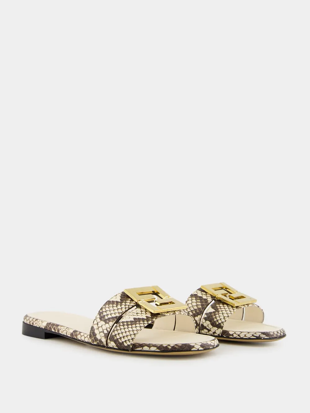 Brown Eel Leather Flat Sandals