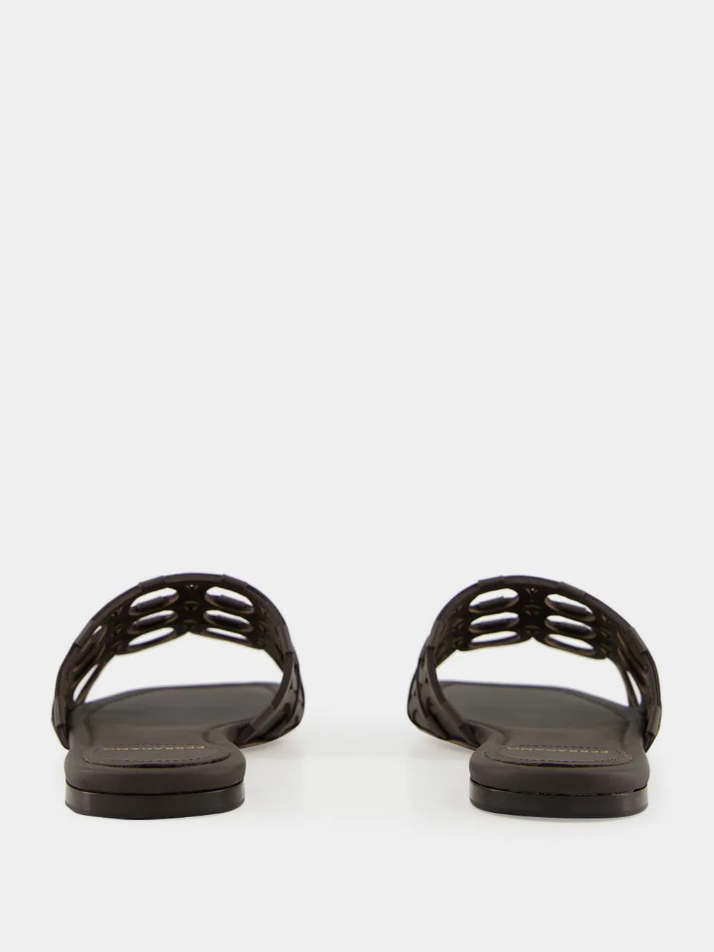 Brown Gancini Chain Leather Slides