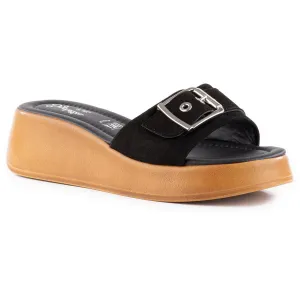 Cherry Womens Buckle Suede Slide Sandals