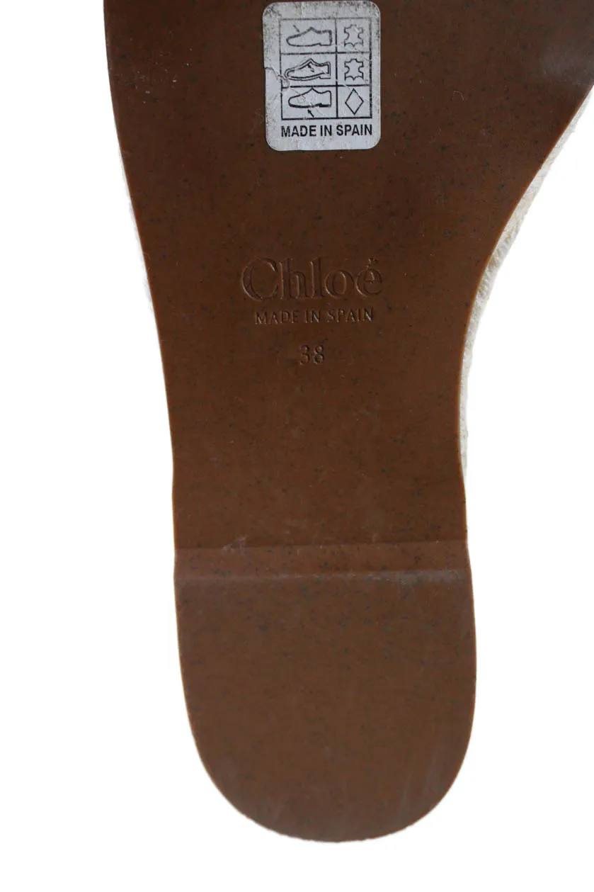 Chloe Womens Leather Whipstitch Trim Platform Espadrilles Sandals White