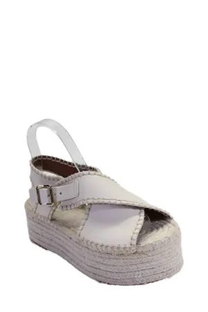 Chloe Womens Leather Whipstitch Trim Platform Espadrilles Sandals White