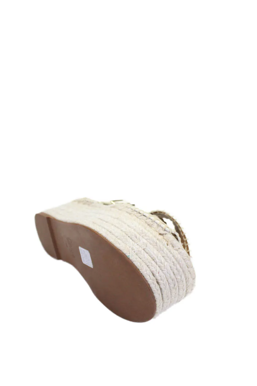 Chloe Womens Leather Whipstitch Trim Platform Espadrilles Sandals White