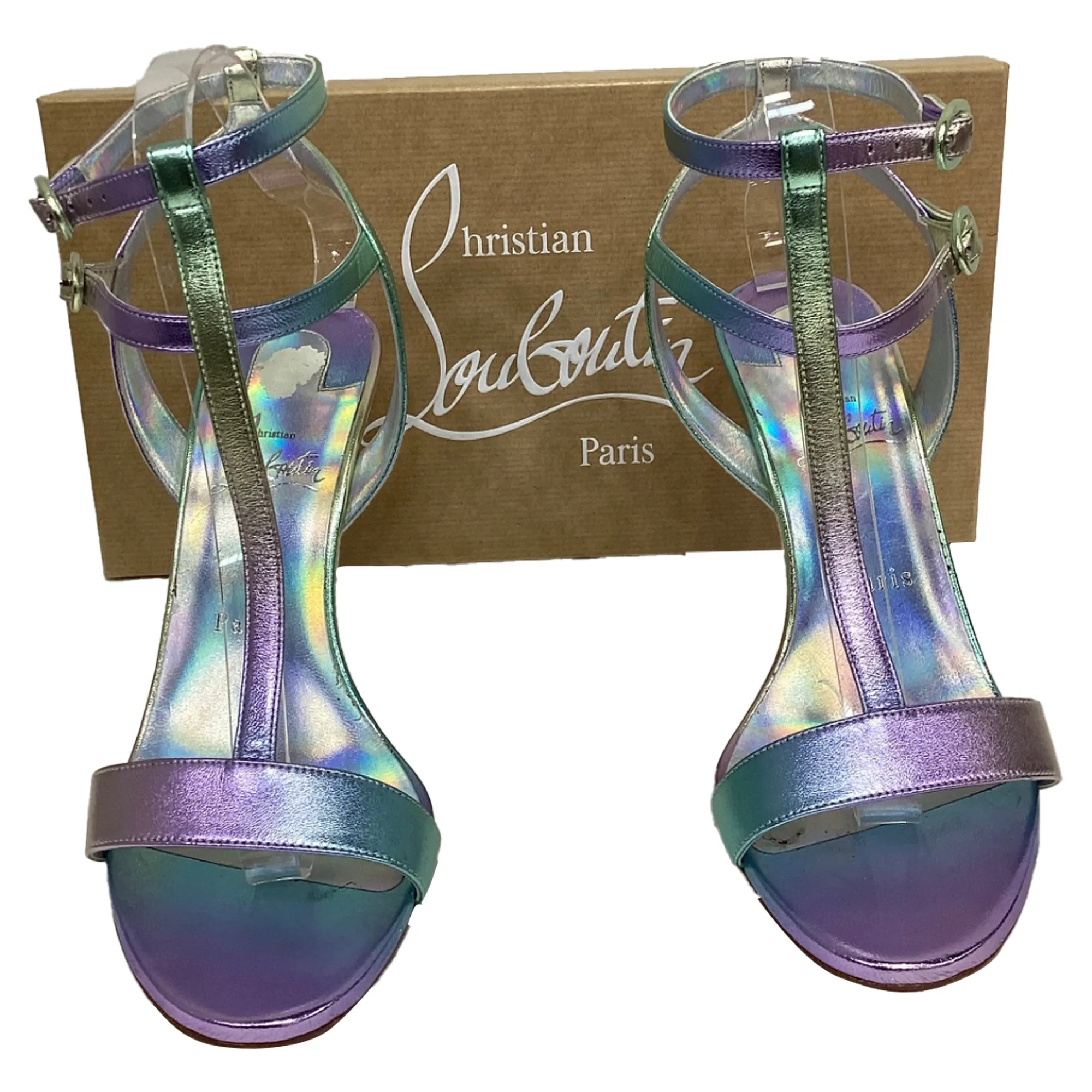 Christian Louboutin Mara 100 Sandal Heels in Multicolor Leather