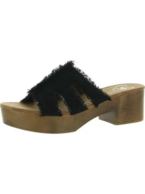 Clipper Womens Frayed Slip-On Block Heel