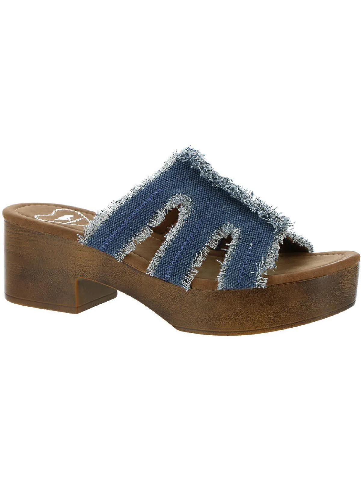 Clipper Womens Frayed Slip-On Block Heel