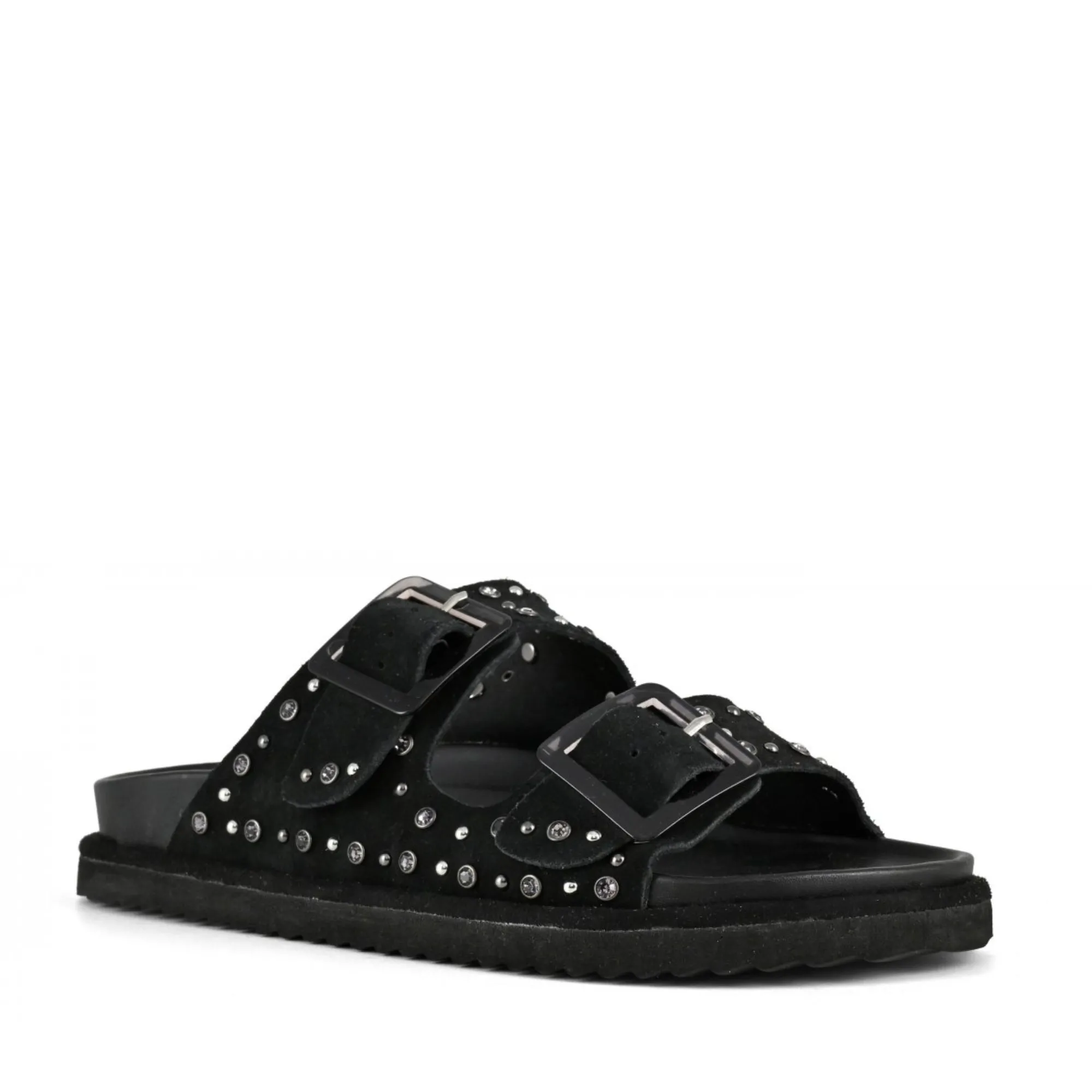 COLORS OF CALIFORNIA BLACK SUEDE RHINESTONES SANDALS