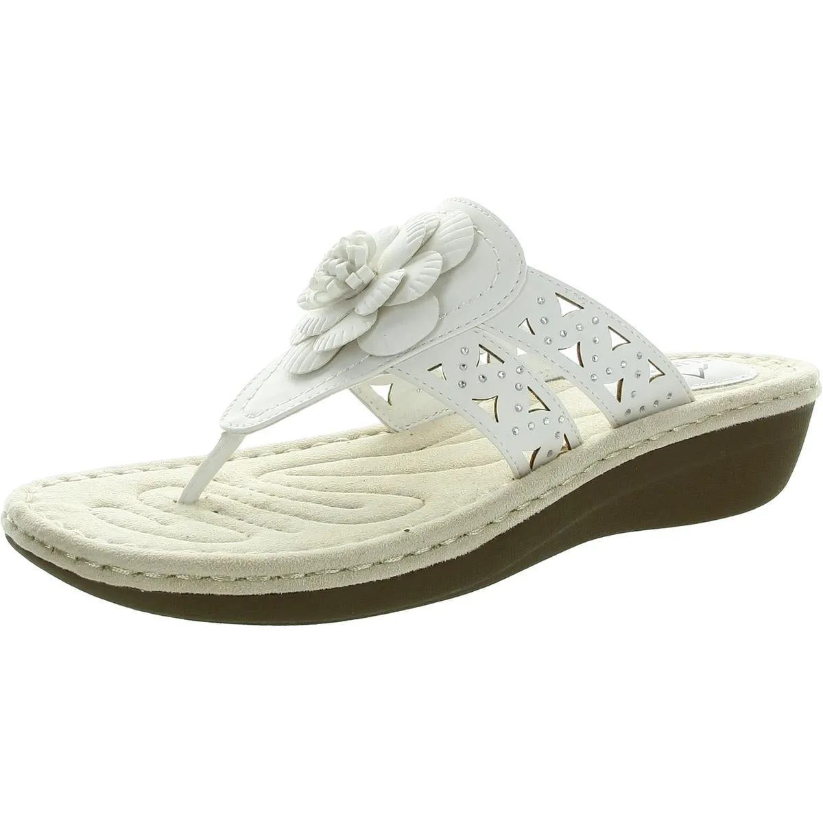 Cynthia Womens Faux Leather Thong Wedge Sandals