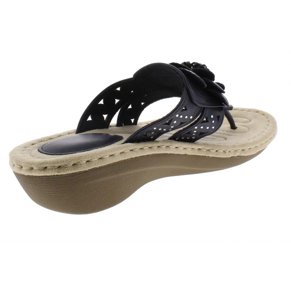 Cynthia Womens Faux Leather Thong Wedge Sandals