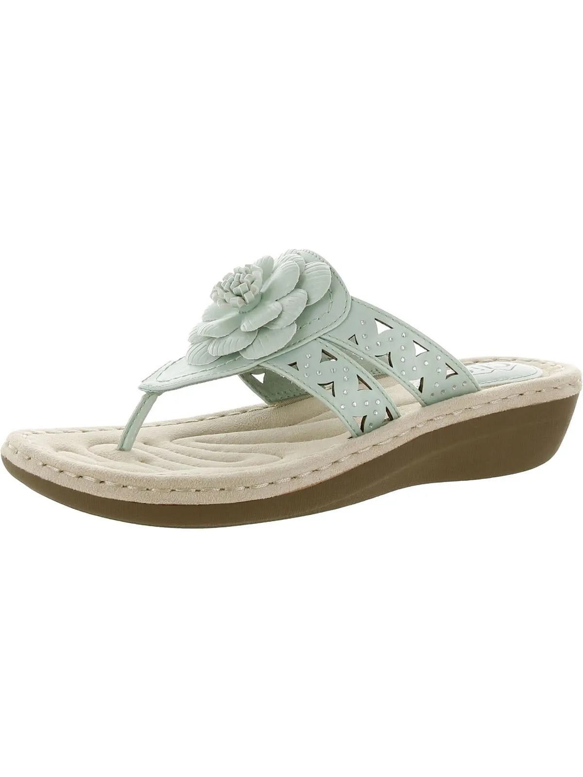 Cynthia Womens Faux Leather Thong Wedge Sandals