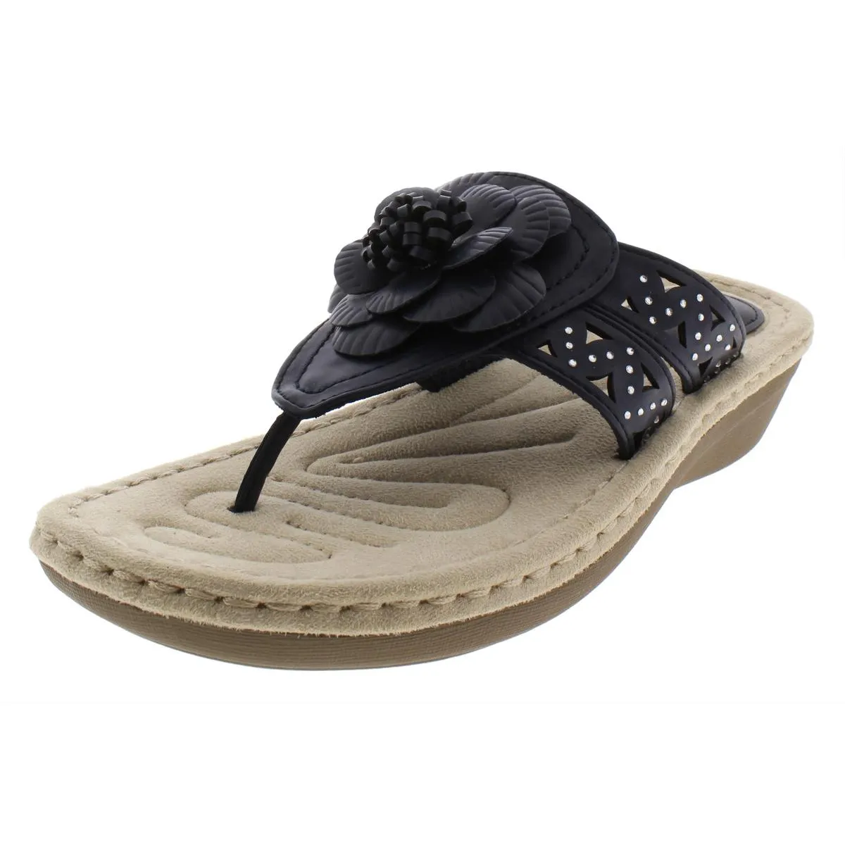 Cynthia Womens Faux Leather Thong Wedge Sandals