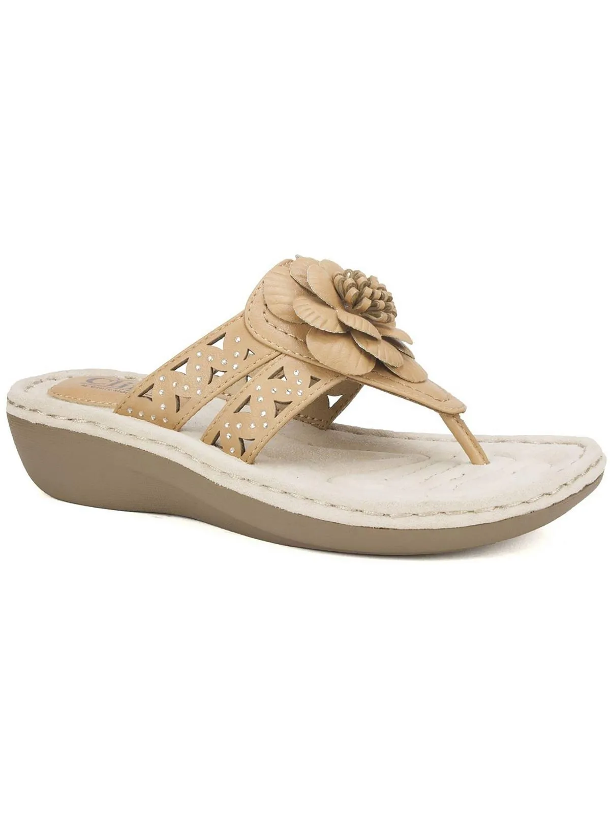 Cynthia Womens Faux Leather Thong Wedge Sandals