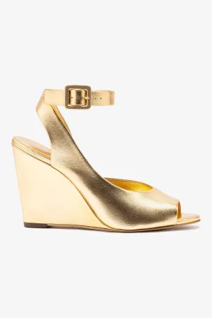 Deena By Larroud Wedge Sandal In Gold Metallic Leather