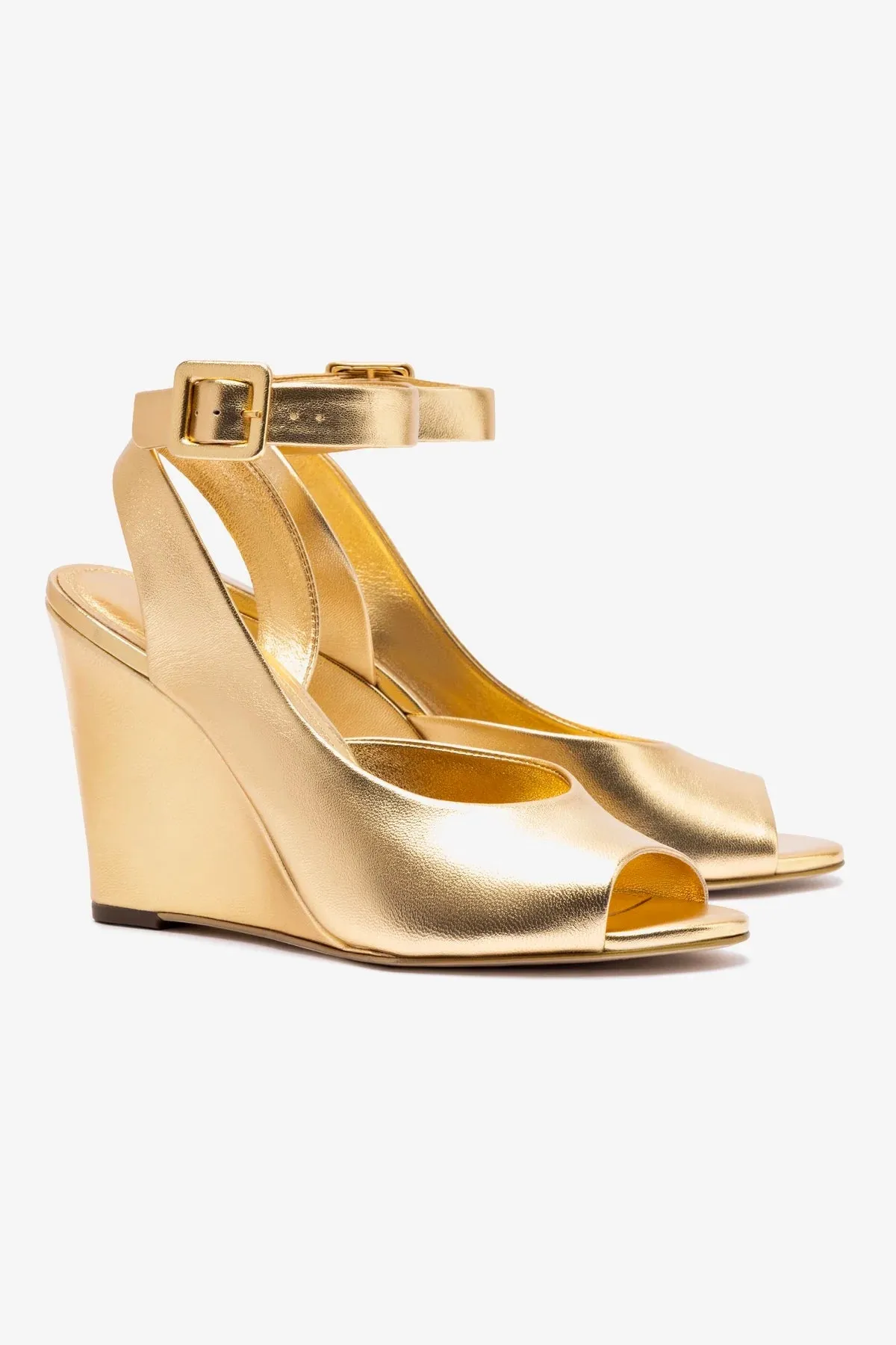 Deena By Larroud Wedge Sandal In Gold Metallic Leather
