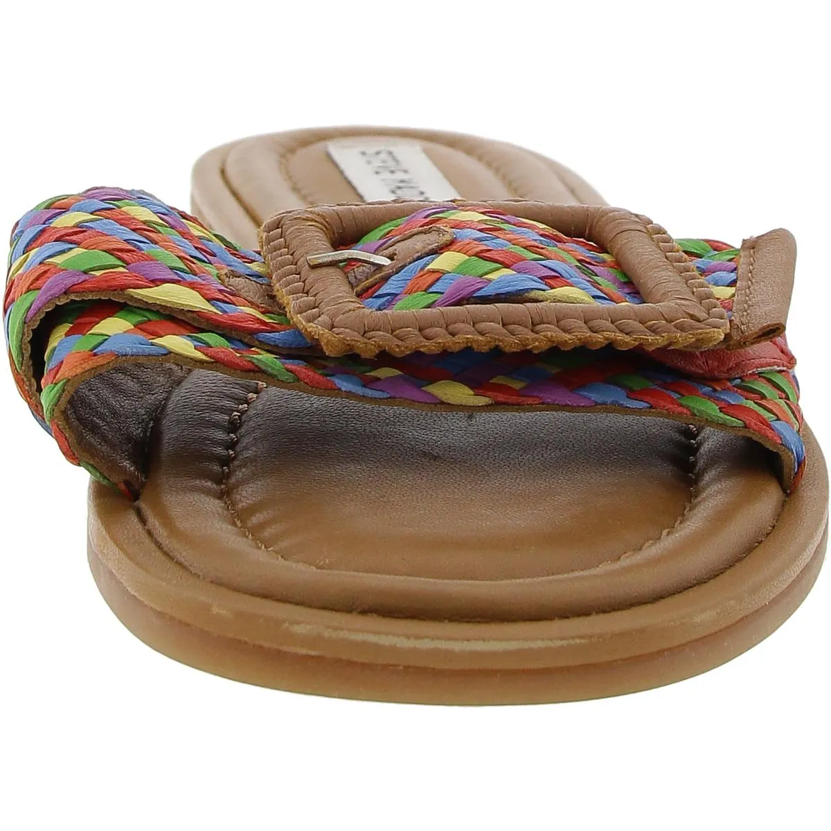 Della Womens Woven Leather Slide Sandals
