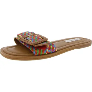Della Womens Woven Leather Slide Sandals