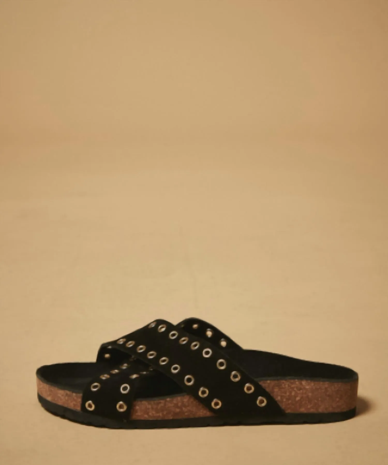 Edna Eyelet Sandal In Black Suede