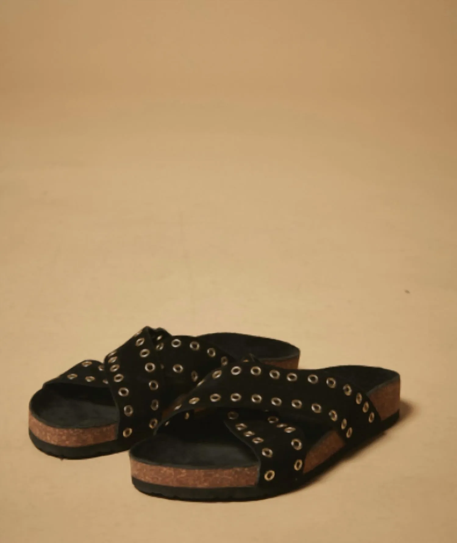Edna Eyelet Sandal In Black Suede