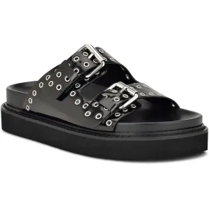 ELENY3 Womens Buckle Faux Leather Slide Sandals