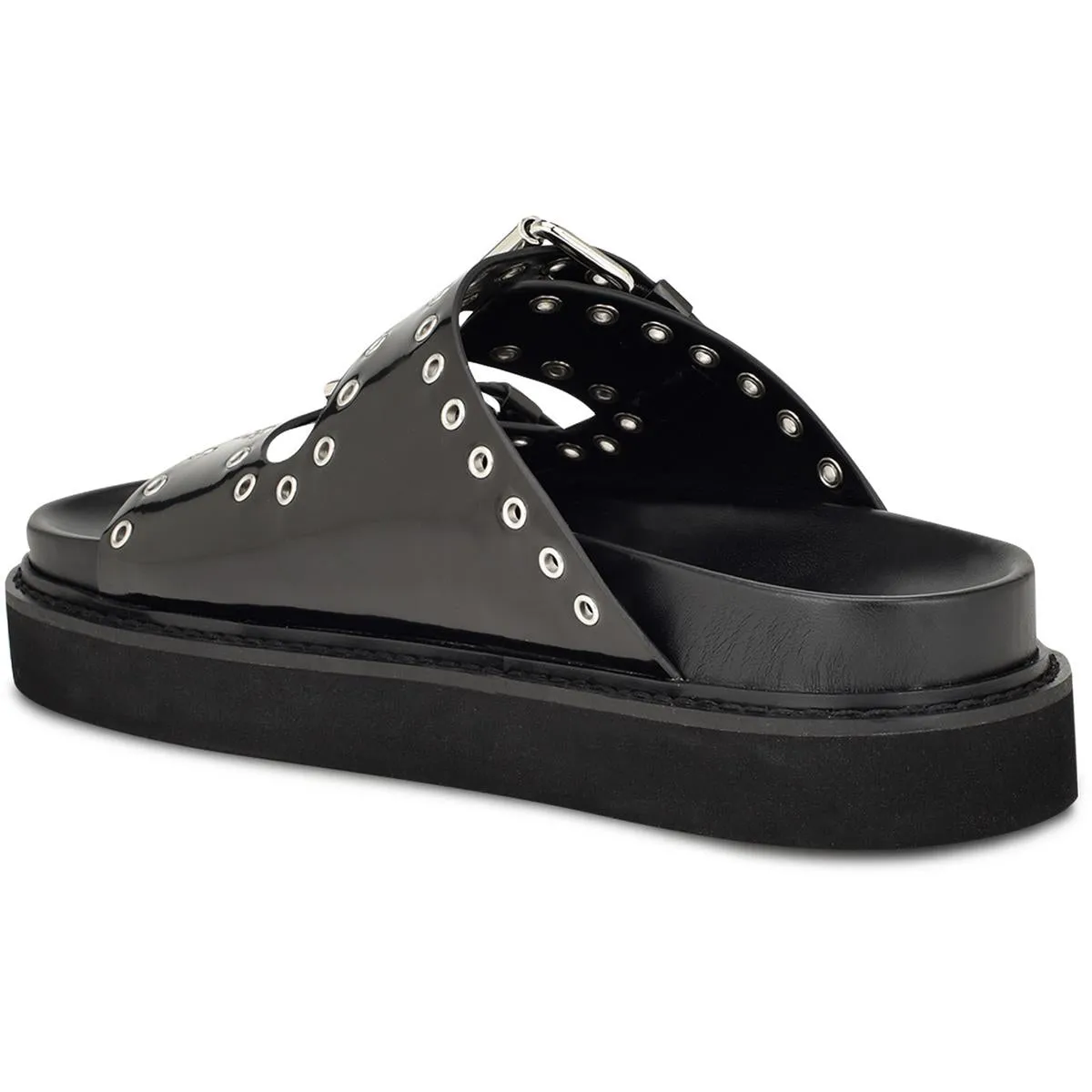 ELENY3 Womens Buckle Faux Leather Slide Sandals