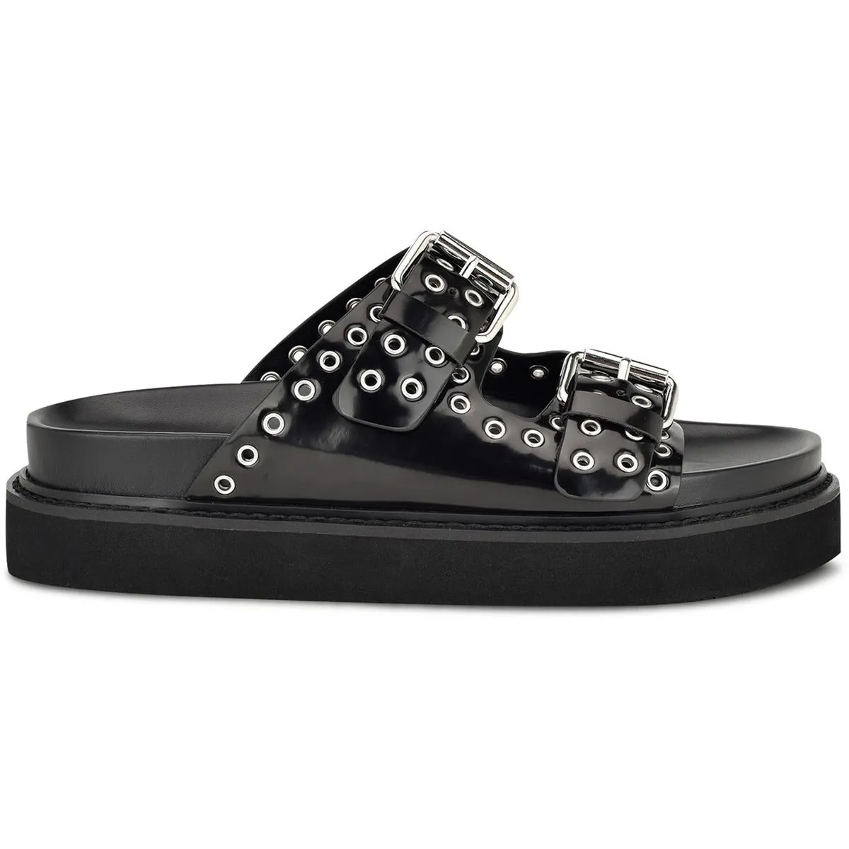 ELENY3 Womens Buckle Faux Leather Slide Sandals