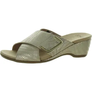 ELZAA Womens Metallic Slip On Slide Sandals