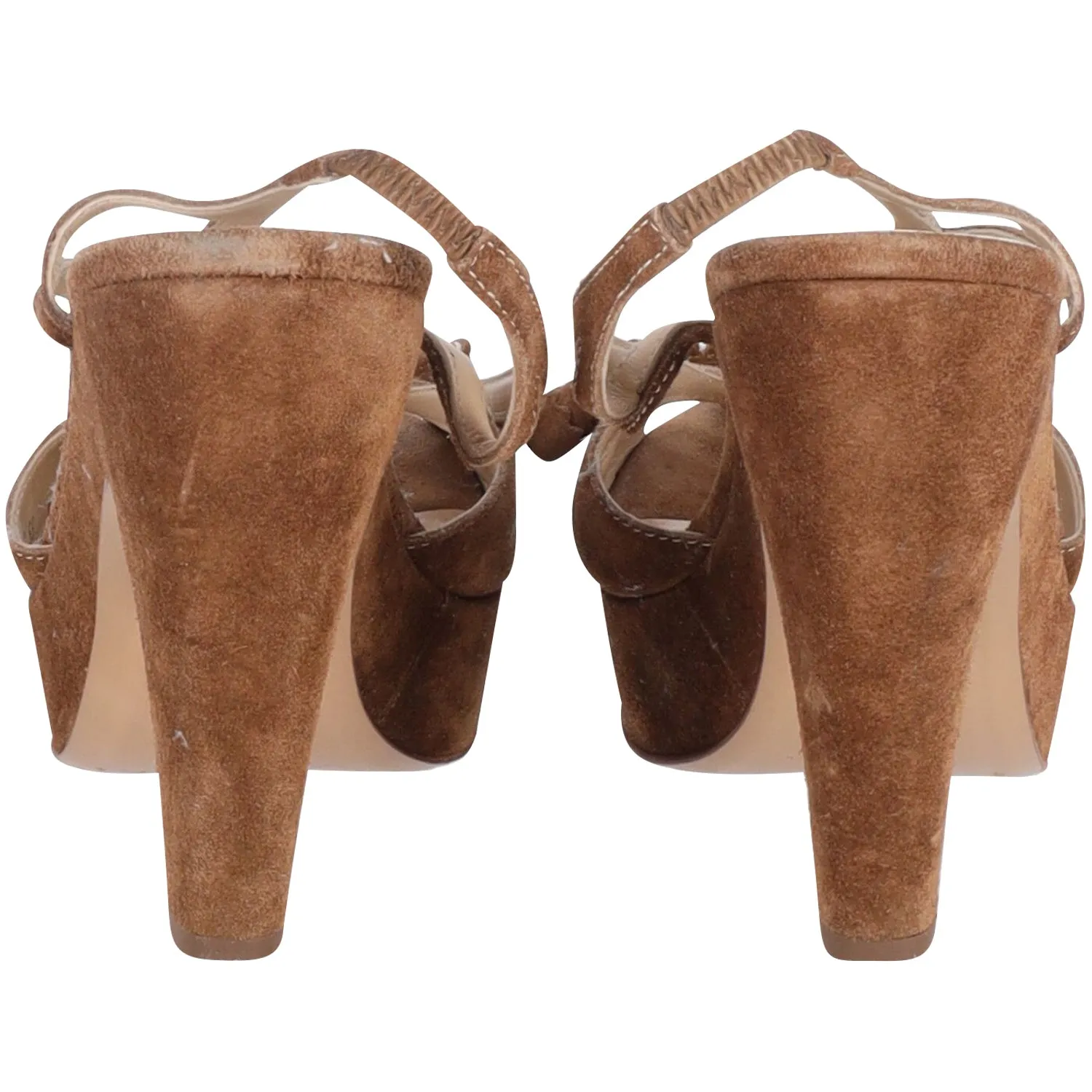 Emporio Armani Peep Toe Platform Heels in Brown Suede
