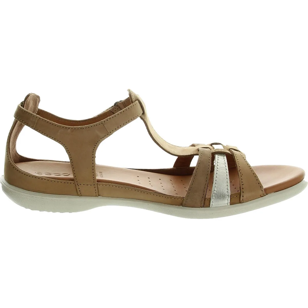 Flash Womens Leather Flat T-Strap Sandals
