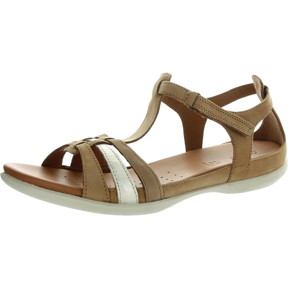 Flash Womens Leather Flat T-Strap Sandals