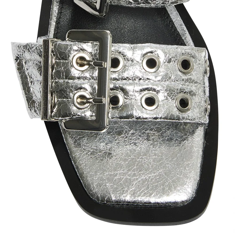 Fonda Slide in Silver Crinkle Sparkle