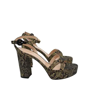 Gianvito Rossi Poppy 70 Paisley Sandals in Black and Gold Brocade