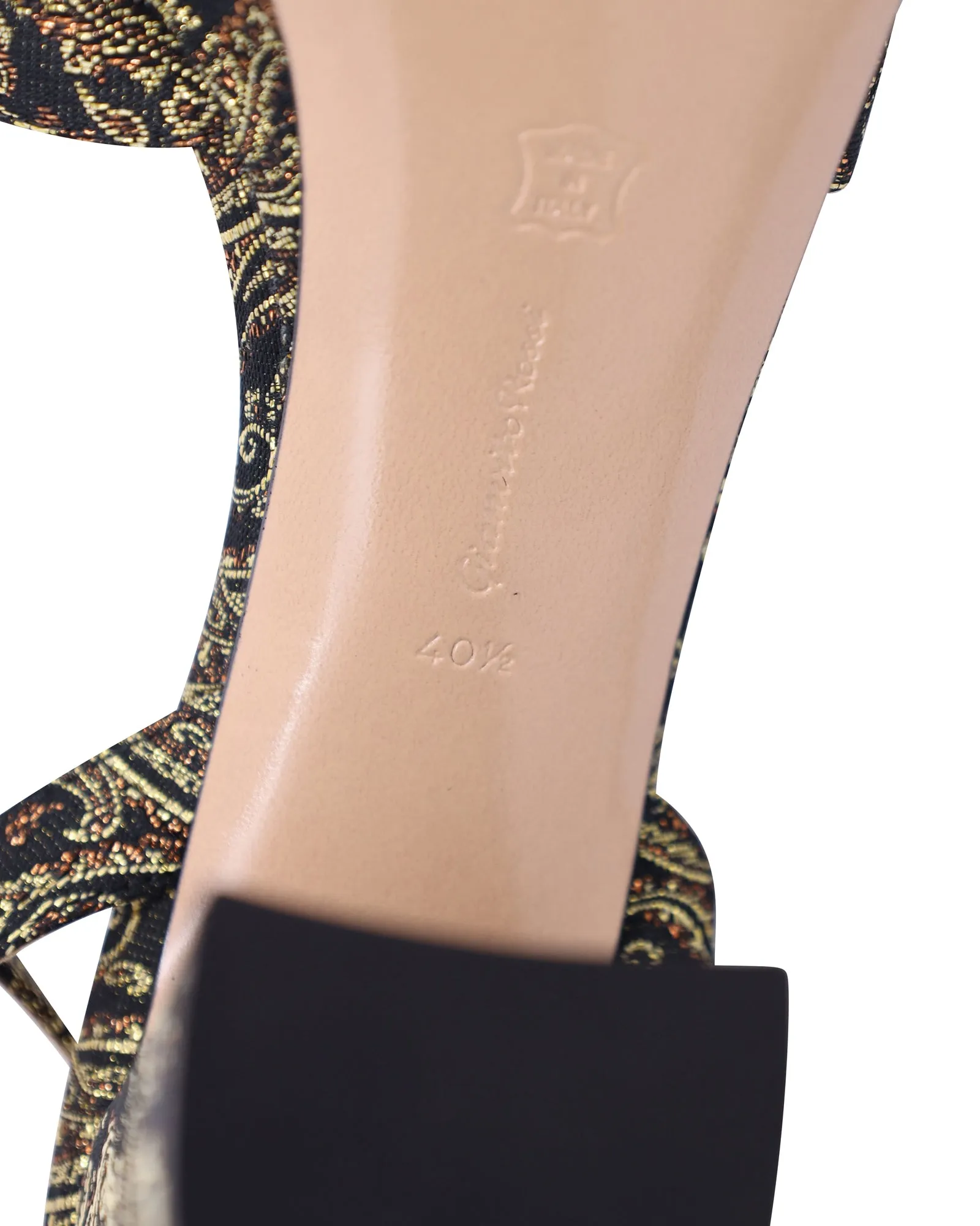 Gianvito Rossi Poppy 70 Paisley Sandals in Black and Gold Brocade