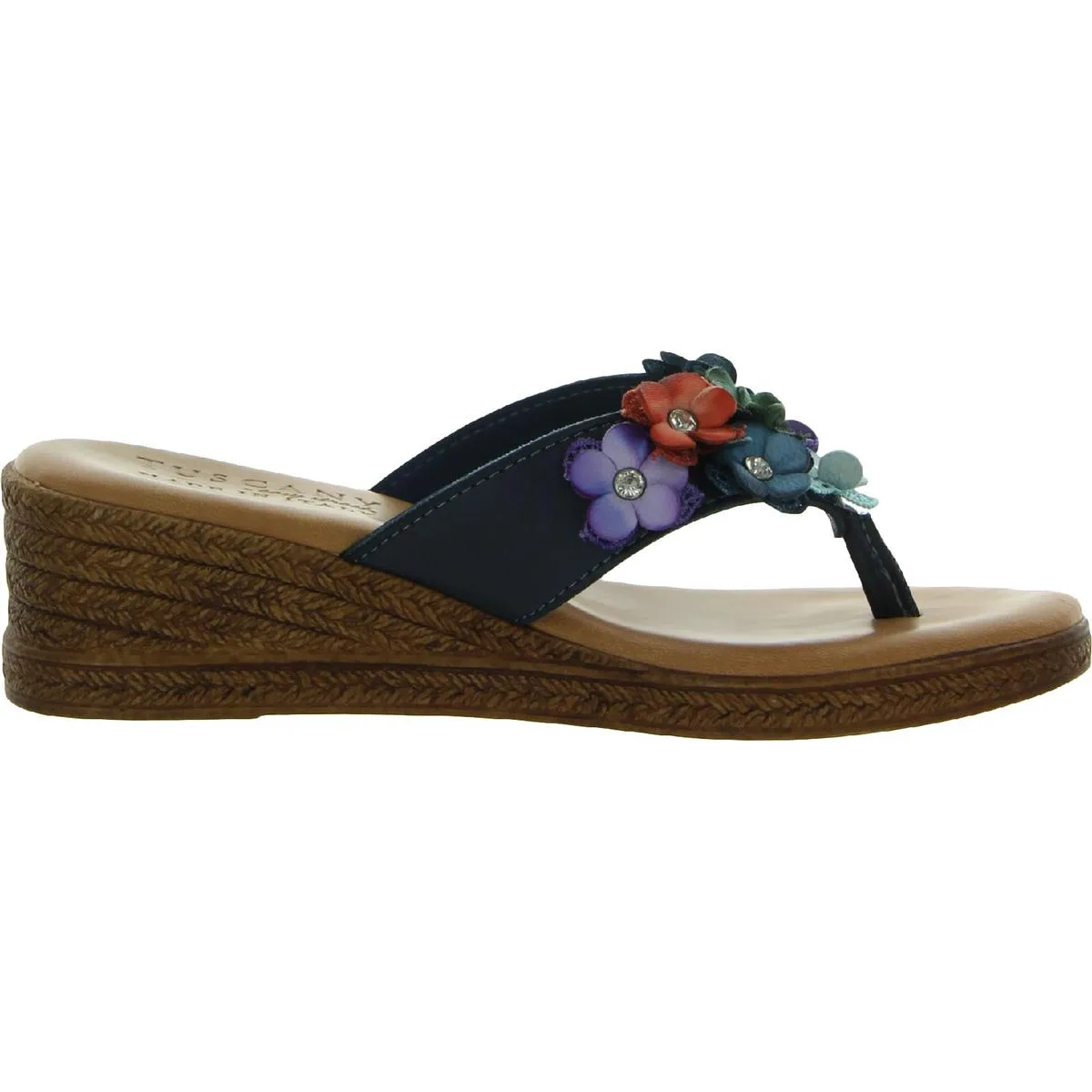 Giordana Womens Floral Strap Padded Insole Thong Sandals