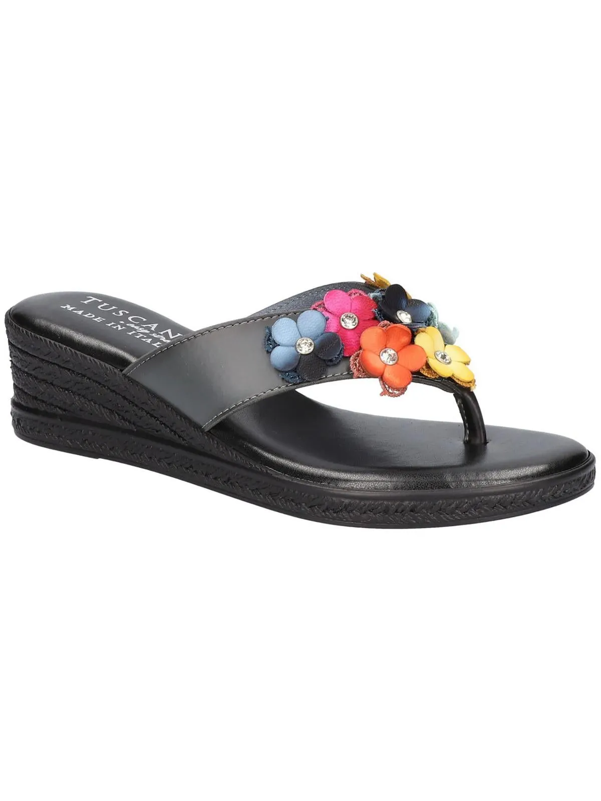 Giordana Womens Floral Strap Padded Insole Thong Sandals