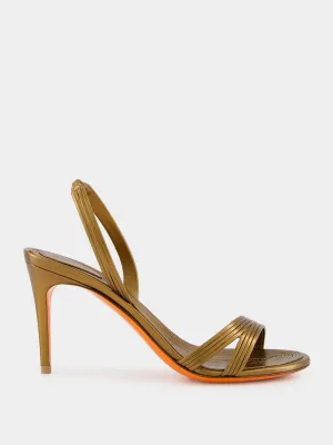 Gold Leather Mid-Heel Sandals